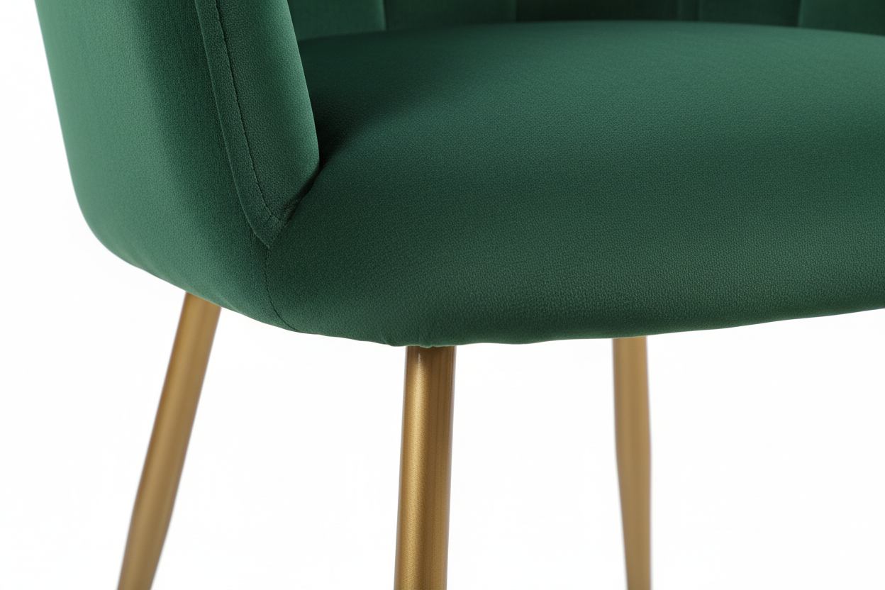 Close-up of velvet fabric texture and brushed gold tapered leg