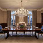 Crystal Luxe Chandelier illuminating a luxury dining room